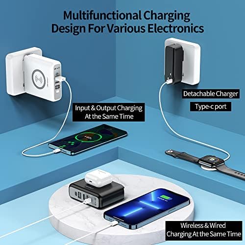 Ultimate 3-in-1 Portable Wireless Charger Power Bank – 10000 m Ah Fast Charging Wall Adapter with PD20 W USB-C and QC3.0 USB-A – Travel-Friendly External Battery Pack for i Phone, i Pad, and Android Devices – Enhanced Compatibility in Sleek Black Design