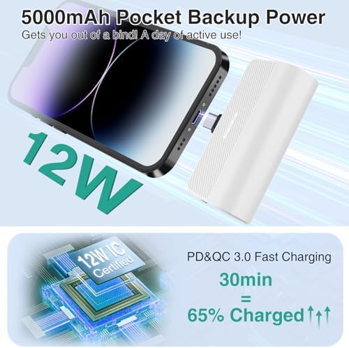 Ultra-Compact 5000 m Ah Portable Charger for i Phone – Fast Charging Power Bank in Purple, Compatible with i Phone 6/7/8/SE/11/XR/12/12 Pro Max/13/13 Pro Max/14/14 Pro Max/14 Plus & i Pad Series, Perfect Travel Companion for On-the-Go Charging