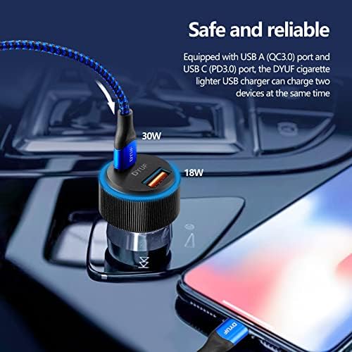 Elevate Your Charging Experience with the DYUF 48 W USB C Car Charger – Rapid Dual USB Adapter Featuring 60 W Type-C Fast Charging Cable, PD30 W & QC3.0 18 W Ports for Samsung Galaxy S22/S21/Ultra 5 G, Note 20/10, i Pad Pro and More – Unmatched Speed & Compatibility for On-the-Go Power Needs