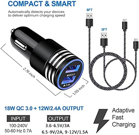 Supercharged Type C Fast Charger for Samsung Galaxy S Series & LG Stylo – Quick Charge 3.0 Dual Adapter with 3 FT & 6 FT USB C Cables for Maximum Convenience and Speed – Ultimate Home and Car Charging Solution