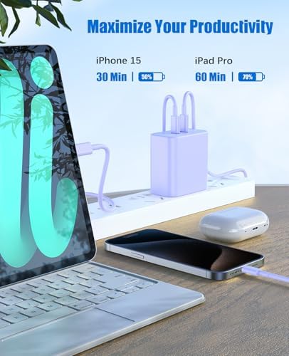 Ultra-Fast 40 W Dual-Port USB-C Charger with 4 Premium 6 FT Cables | Perfect for i Phone 16/15 Pro Max, i Pad Pro & Samsung S24 | Compact, Travel-Ready Design for Effortless Charging | Experience Rapid Power Delivery & Versatile Compatibility for All Devices