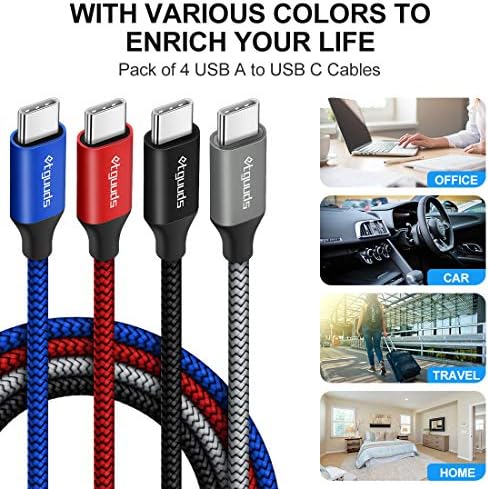 etguuds 4-Pack USB Type C Charging Cable – 6 ft Nylon Braided Fast Charger Cord for Samsung Galaxy S20/S10/S9/Note Series & Moto G – Superior Durability and High-Speed Power Delivery Up to 3 A – Ideal for Home, Office, and On-the-Go Use