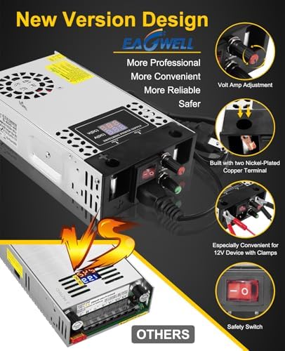 Eagwell 600 W Adjustable AC to DC Power Supply – Versatile 110 V Converter with 0-48 V Output and 12.5 A Capacity for RVs, Automotive, and Water Pump Applications – Efficient Switching Adapter with Regulated Voltage Options (5 V, 12 V, 13.8 V, 24 V, 48 V) for Maximum Compatibility and Performance Reliability