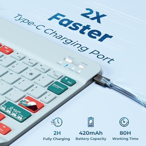 Ultra-Portable XVX WK60 Foldable Bluetooth Keyboard with Kanagawa Wave Art – Multi-Device Compatible Wireless Keyboard for i Pad, i Phone, Mac Book, Android & Windows – Long-Lasting 20-Hour Battery Life – Elevate Your Typing Experience Anywhere