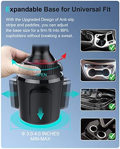 OQTIQ Mag Safe Cup Holder Wireless Charger for i Phone 12-16 – Fast Charging Magnetic Phone Mount with Heat Dissipation, Adjustable Fit, and QC 3.0 Adapter – Ultimate Convenience for On-the-Road Power and Navigation