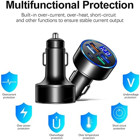 Maximize On-the-Go Charging Efficiency with the 6-Port Fast Car Charger Featuring Real-Time Voltage Monitoring and Dual PD/QC3.0 Technology – Ideal for i Phone 13/14/15 & Most Android Devices – Essential Travel Companion (2 Pack)