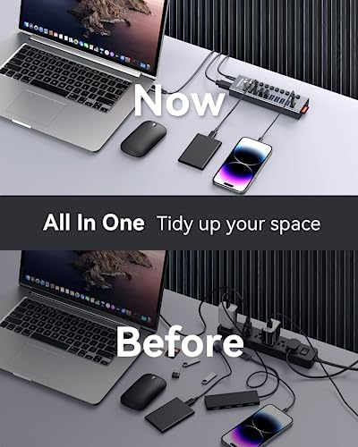 WENTER 10-Port USB Hub 3.0 with SD/TF Card Reader – Premium Aluminum Fast Charging Hub for High-Speed Data Transfer and Ultimate Device Connectivity – Perfect for PCs, Laptops, and Multitaskers