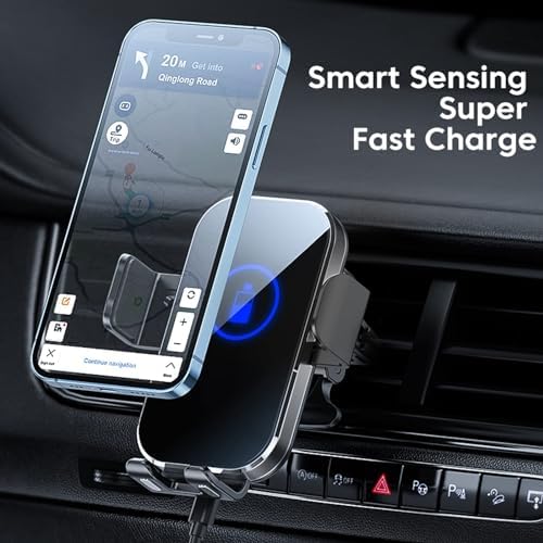 Redmaple 15 W Fast Wireless Car Charger with Auto-Clamping Phone Holder for Air Vent – Effortless Charging & Enhanced Compatibility for i Phone 14/13/12/11 Pro/XR/XS/X/8 – Streamlined Design for Hands-Free Navigation and Safety