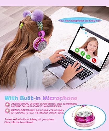 Light Purple Unicorn Cat Ear Bluetooth Headphones for Kids – Safe Listening with Volume Limiting, FM Radio & Dual Connectivity for Fun Learning and Entertainment – Ideal for School, Laptops, and Smartphones