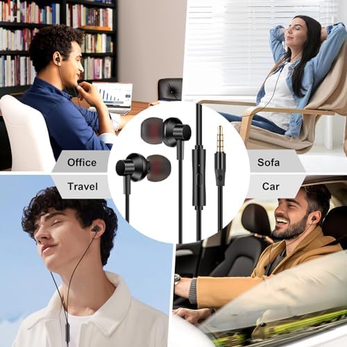 Premium High Bass Wired Earbuds with Built-in Microphone – Ergonomically Designed In-Ear Headphones for School, Travel, and Daily Use – Compatible with i Phone, Android, MP3 Players – Lightweight, Tangle-Free Cable for Effortless Sound Clarity and Comfort