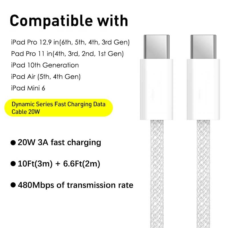 Ultra-Fast Charging USB C to USB C Cable – 6/10 Ft Nylon Braided Charger for i Pad Pro, Air, Mini – High-Speed Data Transfer & Enhanced Durability for Ultimate Convenience and Performance