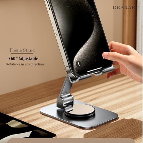 DEARART Cell Phone Stand, 360° Adjustable Phone Stand for Desk, Foldable Phone Holder Fully Carried Easily, Grey (Square Base) – Enhanced Compatibility and Speed