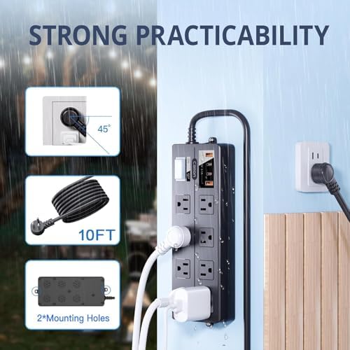 Weatherproof Outdoor Power Strip with 8 Wide Outlets & 3 USB Charging Ports – 6 FT Heavy-Duty Extension Cord, 1875 W Surge Protection, ETL Listed for Safe and Reliable Use in Any Weather – Perfect for Holiday Lights and Garden Tools