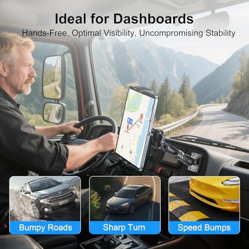 Ultimate Heavy-Duty Tablet Mount for Trucks – Adjustable 2-Stage Drill Base Holder for i Pad & Galaxy Tab (5.1-15.6” Devices) – Secure, Versatile, and 360-Degree Rotatable for Enhanced On-the-Go Visibility and Safety