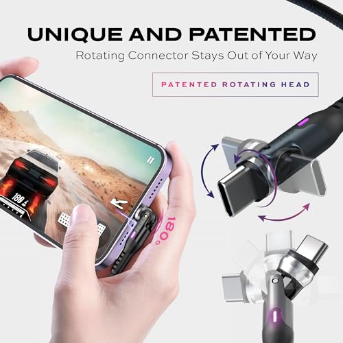 Statik Power Pivot 12 W USB-C Cable – 6 FT Right-Angle Design with 360-Degree Rotating Head for Seamless Charging & Data Transfer, Ideal for Home & Office Setup, Compatible with Smartphones, Tablets, and Laptops, Premium Durability & Flexibility for Enhanced Convenience and Performance