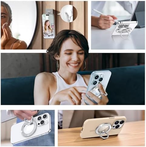 Syncwire Glamorous Magnetic Phone Grip for Mag Safe – Chic Black Diamond Ring Holder & Versatile Rotatable Kickstand – Perfectly Compatible with i Phone 15 Pro Max, 14, 13, 12 & All Android Devices – Secure, Stylish, and Multifunctional Phone Accessory