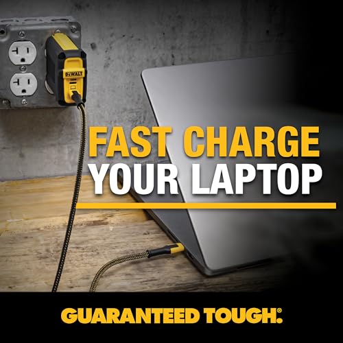 DEWALT Heavy Duty 100 W USB C Cable – 6 ft High-Speed Type-C to Type-C Fast Charging Cord for i Phone 16/15 Pro Max, Mac Book, i Pad & Samsung Galaxy – Enhanced Durability for Jobsite and Home Use with PD Technology