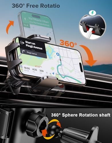 Upgraded Car Phone Holder, Metal Hook Clip Car Vent Phone Mount, Hands-Free Vent Phone Holders for your car, Compatible with iPhone series, Android and all smartphones, Equipped with cable manager – Enhanced Compatibility and Speed