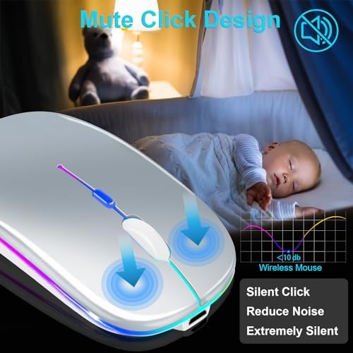 Ultimate Wireless Bluetooth Mouse for i Pad, Mac Book Pro, Air, and PCs – Rechargeable Silent Design for Productivity on the Go – Portable Slim Dual Mode Mouse with LED Indicators and Universal Compatibility