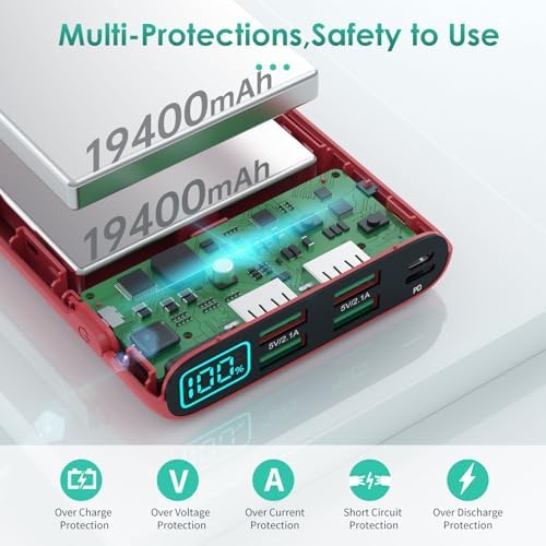 High-Capacity 38800 m Ah Portable Power Bank with LCD Display – Multi-Device Charger Featuring 5 USB Outputs and USB-C Connectivity for Fast Charging – Ideal for i Phone 16/15/14/13 Pro, Samsung Galaxy, Pixel, and Nexus – Ultimate On-the-Go Charging Solution in Blue