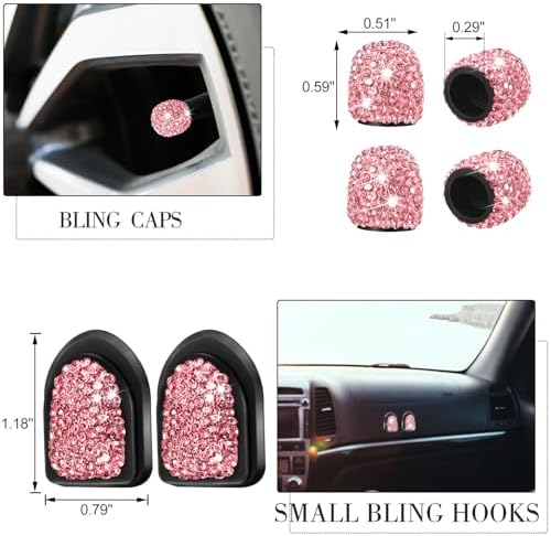 Transform Your Vehicle with Tallew’s 20-Piece Bling Car Accessories Set for Women – Stylish Rhinestone Car Decor, Hands-Free Phone Holder, Rapid Dual USB Charger, Practical Glasses Holders, Chic Pink Interior Essentials for Glamorous Driving Experience