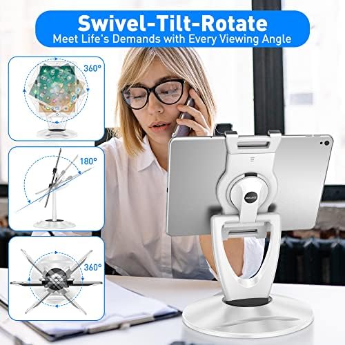 Revolutionary 360° Swivel Tablet Stand Holder for 6-13 Inch Devices – Adjustable Height for Enhanced Comfort and Stability – Modern Black Design for Home Office, Retail Kiosks, and Reception Areas – Perfect Gift for Tech Enthusiasts – Optimized Viewing Experience for Video Conferencing and Streaming