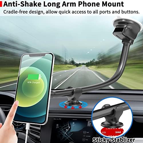 APPS2 Premium Magnetic Car Phone Holder Mount with Flexible Long Arm – Anti-Shake Windshield Mount for Smartphones and Tablets – Enhanced Stability with 6 Strong Magnets – Case-Friendly Design for Safe Driving and Hands-Free Navigation – Ideal for i Phone and Android Devices