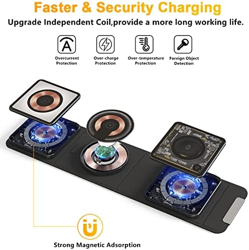 Revolutionize Your Charging Experience with the Mag-Safe 3 in 1 Wireless Charging Hub – Portable Foldable Design, 15 W Fast Charging for i Phone 15/14/13/12, Apple Watch & Air Pods, Includes 25 W Adapter for Unmatched Performance and Enhanced Compatibility