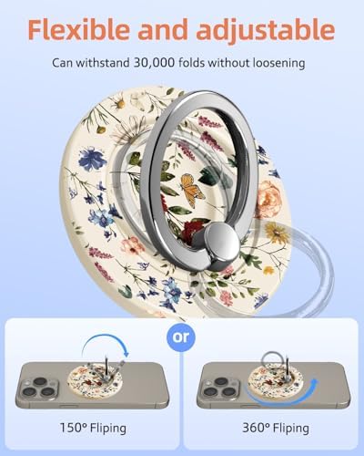 Tycamp Vintage Floral Magnetic Phone Grip – Chic Mag Safe-Compatible Ring Holder for i Phone 16/15/14/13/12 Series – Adorable & Practical Phone Stand for Women and Girls – Superior Grip for Safe Handling & Effortless Selfie Capture