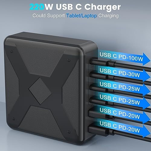 210 W 8-Port USB C Charging Hub – Versatile 65 W Fast Charger for i Phone 15/14/13/12/X & Mac Book Pro/Air – Compact Multi-Device Power Station with Advanced Safety Features for Effortless Home, Office, and Travel Charging Solutions