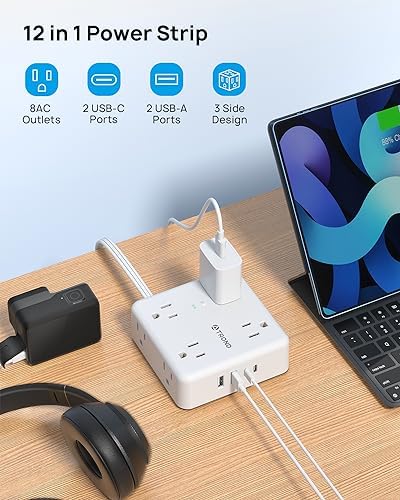 Maximize Your Living Space with TROND 6 FT Flat Extension Cord – 8 Outlet Power Strip with 4 USB Ports and 1700 Joules Surge Protection for Seamless Home Organization and Efficient Device Charging