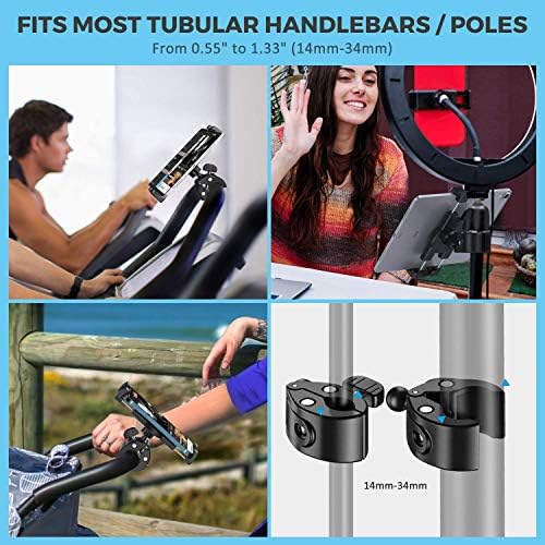 KDD Universal Spin Bike Tablet Holder Mount – Transform Your Workouts with Secure 360° Device Integration for i Pad Pro 12.9, Galaxy Tabs & i Phone (4.7-13”) – Effortless Installation for Stationary Bikes and Treadmills – Maximize Engagement with Optimal Viewing Angles and Sturdy Design for All Fitness Enthusiasts