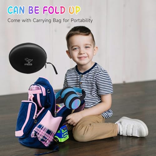IFECCO Wireless Kids Bluetooth Cat Ear Headphones – Fun Light-Up Design with Volume Limiting Feature, Built-in Microphone, and Foldable Portability for Travel and Learning – Ultimate Gift for Young Music Enthusiasts
