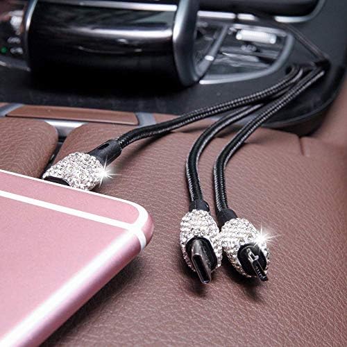 Chic Rhinestone Dual USB Car Charger & 3-in-1 Braided Charging Cable Set – Stylish Bling Accessories for Fast Charging & Enhanced Compatibility – Perfect for Women’s Vehicles in Silver