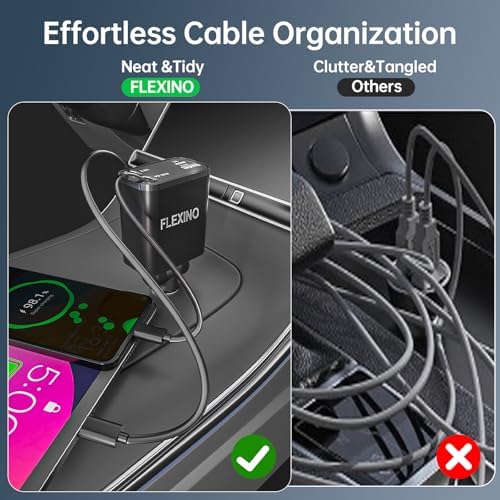Flexino 69 W Retractable Car Charger for i Phone 16 & Galaxy – Dual USB-C Fast Charging Adapter with 2.6 ft Cords for Seamless Road Power – Compact, Stylish, and Versatile Car Charger Accessory for All Devices