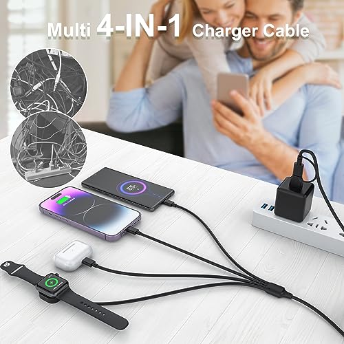 Ultimate 6-in-1 Travel USB C Charging Cable for Apple Devices – Fast Charge i Watch, i Phone, and i Pad with Versatile 3 M Type C & USB A Adapter Combo for Series 8, 7, 6, 5, 4, 3, 2, SE – Lightweight, Durable, and Perfect for On-the-Go Charging
