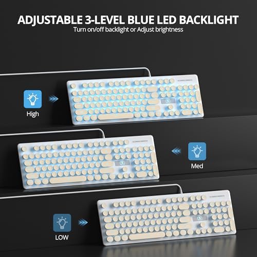 Elevate Your Workspace with the Fogruaden Retro Typewriter Keyboard – Stylish Full-Size USB Design, 104 Round Keys, and White LED Backlighting for Effortless Night Use, Ergonomic & Silent Membrane Keys Perfect for Windows PC and Laptops, Ideal for Writers and Gamers Seeking a Unique Vintage Touch