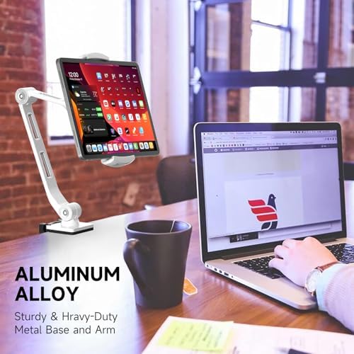 Suptek Adjustable Aluminum Alloy Cell Phone Desk Mount Stand – Versatile 360° Rotating Holder for i Pad, i Phone, Samsung & Asus (4.7-11 inches) – Perfect for Home, Office, or Kitchen Use – Unmatched Stability & Comfort for Daily Tasks
