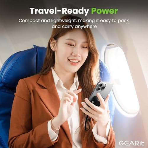 GEARit 3-in-1 Ga N Portable Charger: 5,000 m Ah Power Bank with Integrated USB-C Cable & Foldable AC Plug for Effortless Travel Charging – 33 W Rapid Power Delivery for All Devices
