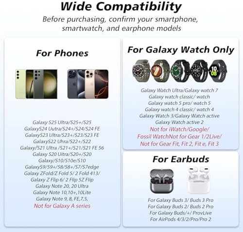 3-in-1 Fast Wireless Charger Station for Samsung Devices – Foldable Dual Coil Charging Hub for Galaxy Watch 7/6/5, Galaxy Buds, and S25/S24 Ultra – Compact, Travel-Friendly Design with Enhanced Safety Features and Universal Compatibility