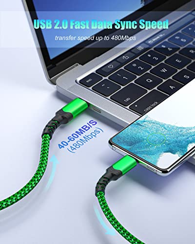 10 ft USB C to USB C Charging Cable – Fast 60 W Power Delivery Braided Cord for Galaxy S23 Ultra, i Phone 15/16, i Pad Pro, Mac Book – Durable, Tangle-Free Design in Purple, Green, Blue, Pink for Maximum Flexibility and Style