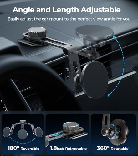 Mag Safe-Compatible Vacuum Suction Car Phone Holder – Versatile Magnetic Mount with Aerospace Alloy Arm for Tesla, Gym, Shower, and Smooth Surfaces – Secure Dashboard/Windshield Screen Solution for i Phone – 360-Degree Rotation for Optimal Viewing Angles and Hands-Free Safety