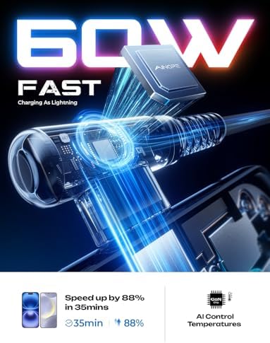 Revolutionize Your Charging with AINOPE 60 W USB C Cable 2-Pack – 10 ft Durable Nylon Braided Right Angle Type C Charger for i Phone 16 Pro Max, Samsung S24, and i Pad Pro – Fast Charging, Enhanced Compatibility, and Long-Lasting Performance