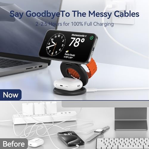 Ultra-Fast 3-in-1 Magnetic Wireless Charging Station for Apple Devices – Foldable Aluminum Alloy Dock for i Phone 16/15/14/13/12, Apple Watch & Air Pods with 20 W Adapter – Portable Power Solution for Travel Enthusiasts and Tech Savvy Users