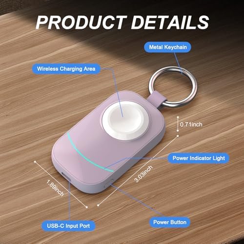 Portable Keychain Charger for Apple Watch – 2500 m Ah Fast Wireless Power Bank for Series 10, 9, SE & Ultra 2 – Essential Travel Companion for Effortless Charging Anytime, Anywhere – Lightweight, Durable, and User-Friendly Design for Active Lifestyles – Versatile Smartwatch Charging Solution