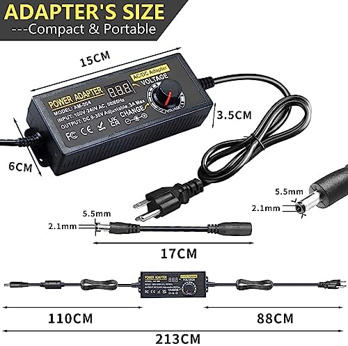 Versatile 108 W Adjustable DC Power Supply with LED Voltage Display – Ultimate Multi-Device Converter for 9 V to 36 V Needs, Featuring 14 Interchangeable Tips & Polarity Adapter for Enhanced Compatibility and Efficiency