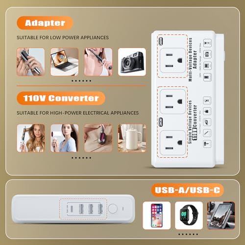 High-Power 2000 W Voltage Transformer Adapter – Premium 220 V to 110 V Travel Converter for High-Watt Hair Dryers and Electronics – Universal Plug Compatibility for US, EU, UK, and Italy – Efficient Fast Charging Solution for Global Travelers and Versatile Power Access