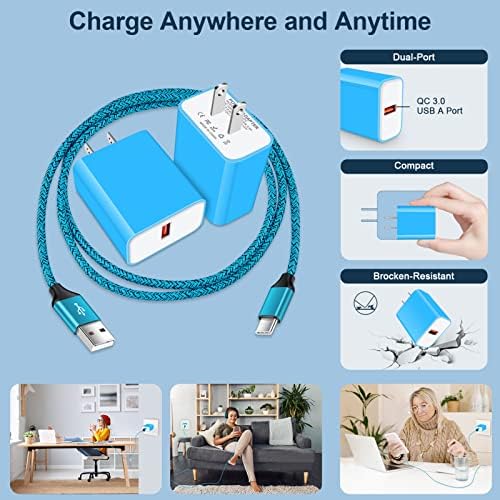 Rapid 18 W Quick Charge 3.0 Wall Charger for LG Devices – Ultra-Fast USB C Charging Solution with Two 6 FT Cables for Stylo, V, G Series, and Velvet – Compact, Safe, and Perfect for On-the-Go Power Needs