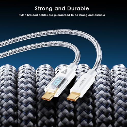 SUPERV 6.6 ft Type C Fast Charging Cable – Premium Nylon Braided USB C Charger with 100 W Power Delivery, High-Speed 480 Mbps Data Transfer, and LED Charging Status Indicator – Ideal for Laptops, Smartphones, and Tablets