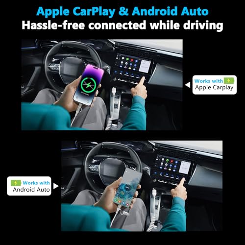 Coiled USB to USB-C and Lightning Cable 2-in-1 – MFi Certified for Apple Car Play & Android Auto, 3 A Fast Charging & Data Sync, Compact Short Cable for i Phone 16/15/14/13/12 & Galaxy – Superior Versatility & Durability in White